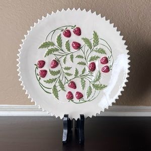 Vintage Wild Strawberries Serving Plate / Shallow Bowl, Berries and Cream, Straw